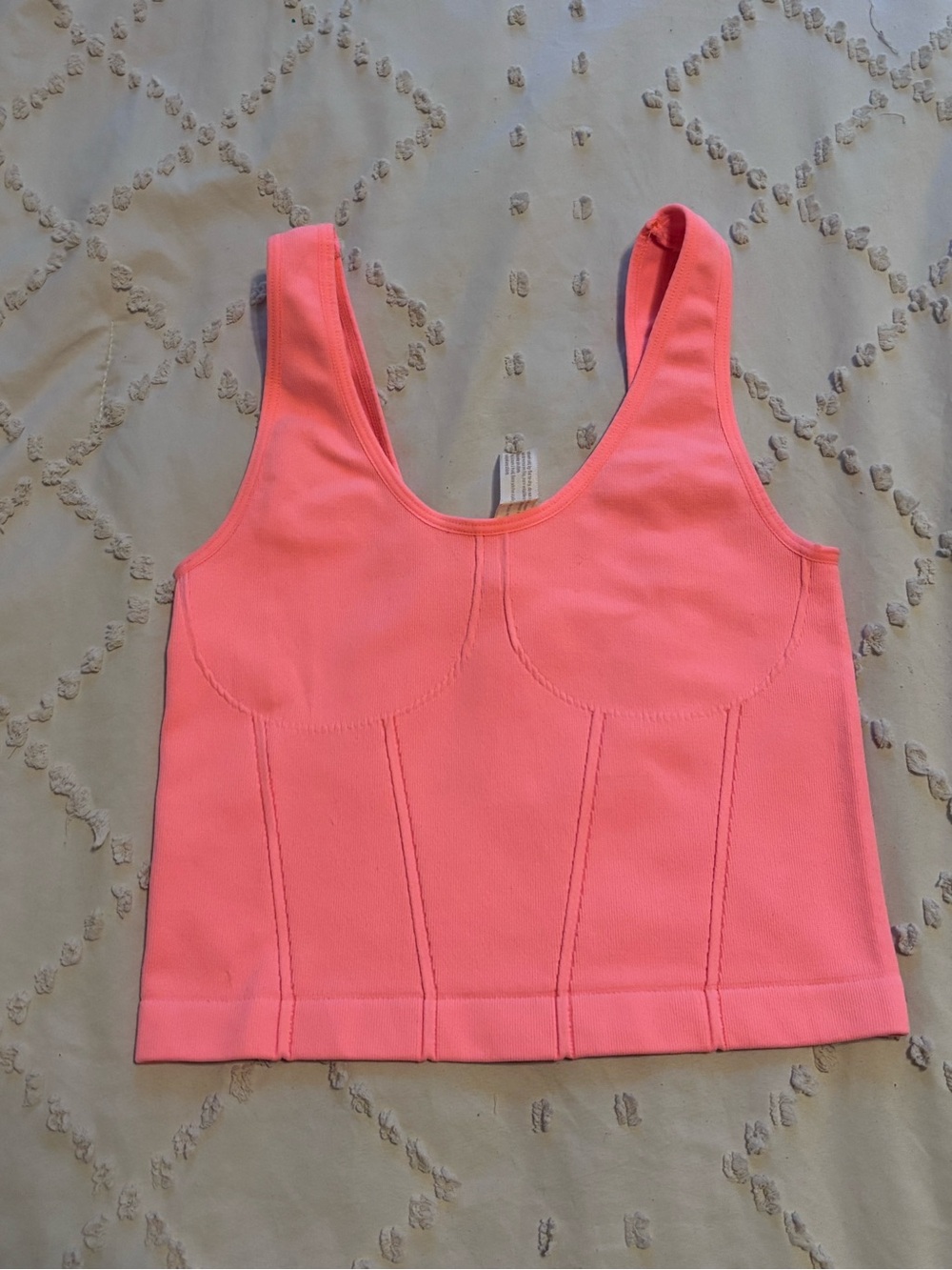 By Together Women’s Ribbed Scoop Neck Cropped Fitted Tank Cami Neon Size S/M.